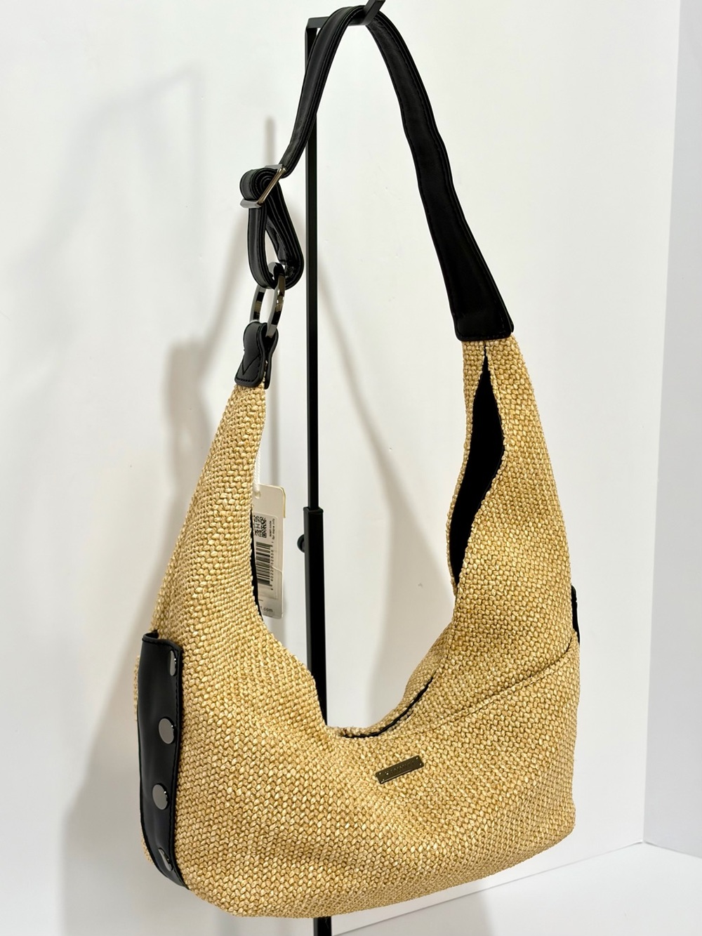 Hammitt Tom Zip Medium Hobo Shoulder Bag In Noir Smooth Raffia/Gunmetal/NWT - Picture 6 of 14